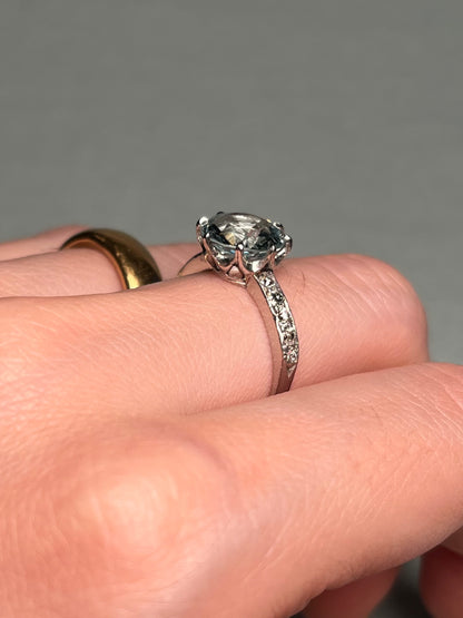 Antique Platinum, Old Mine Cut Diamond and Aquamarine Ring