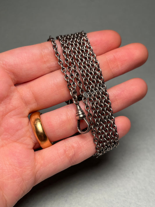 Antique Sterling Longuard Chain with Dog Clip
