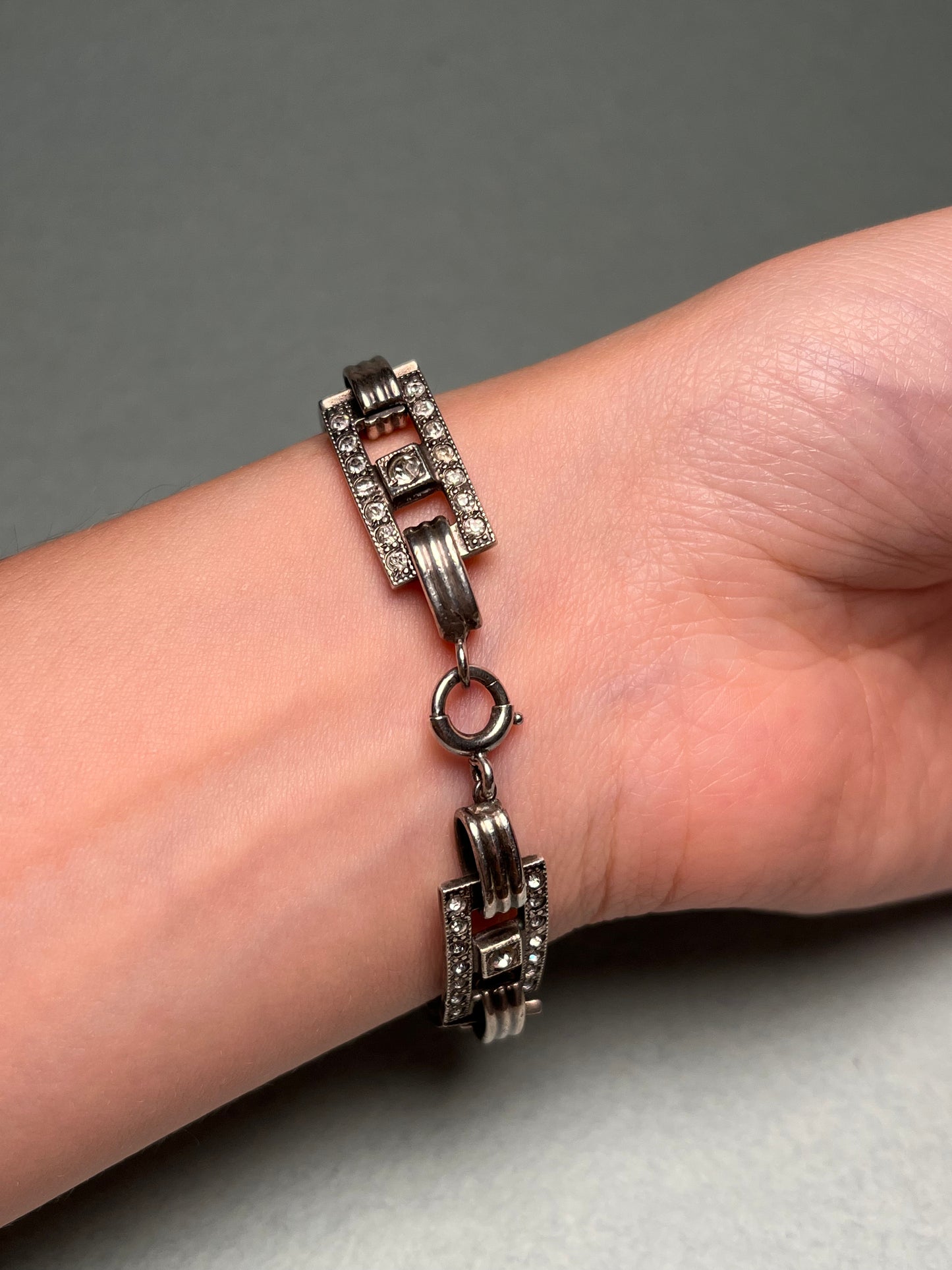 Antique Art Deco Sterling and Paste Bracelet