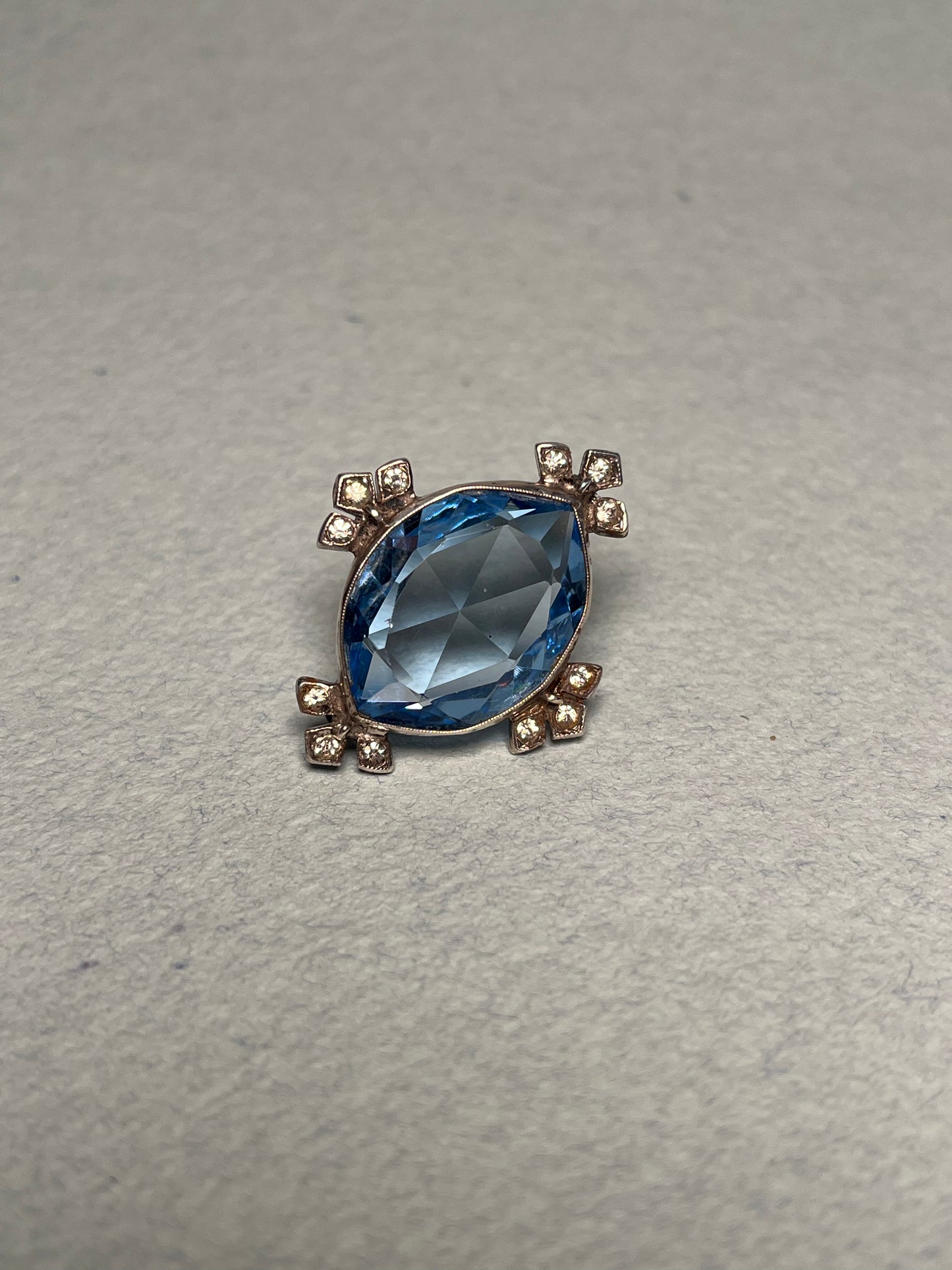 Art Deco Blue and White Paste and Sterling Brooch