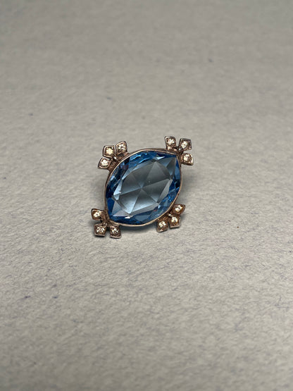 Art Deco Blue and White Paste and Sterling Brooch