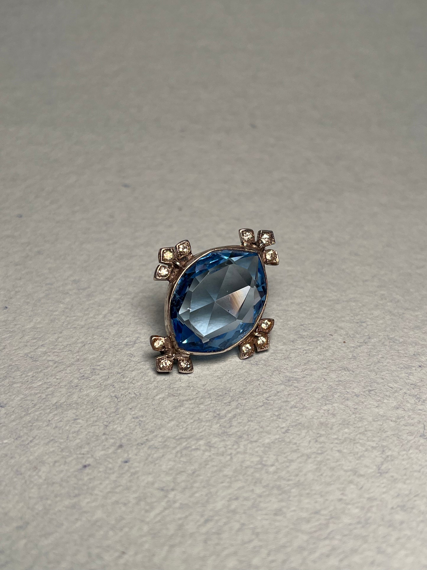 Art Deco Blue and White Paste and Sterling Brooch