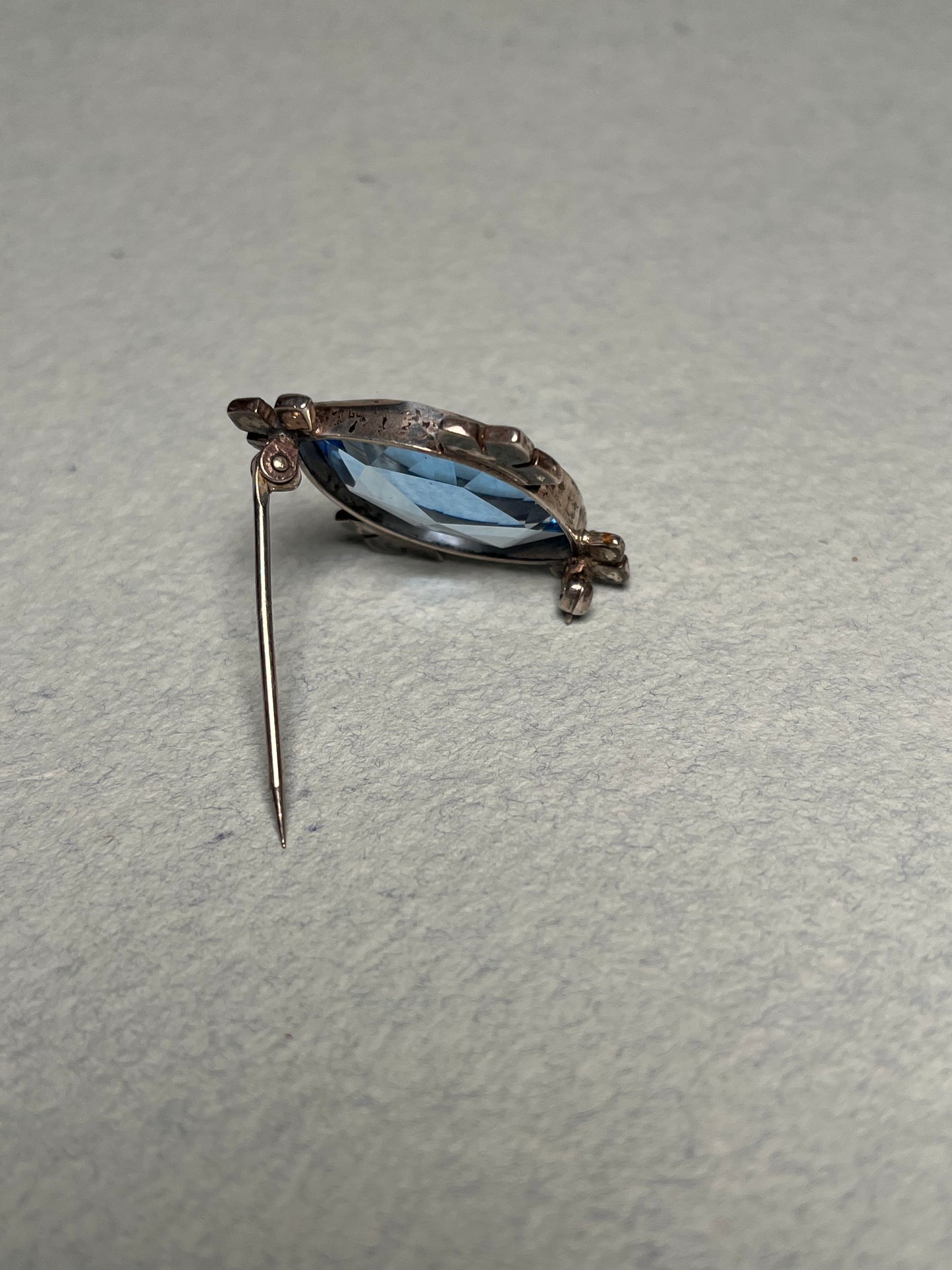 Art Deco Blue and White Paste and Sterling Brooch