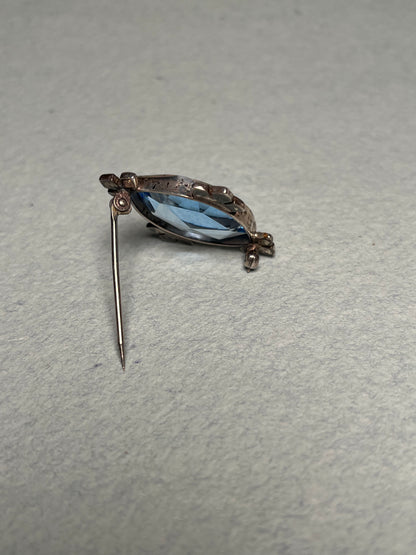 Art Deco Blue and White Paste and Sterling Brooch