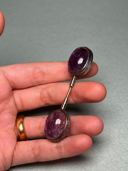 Antique Amethyst Cloak Jabot Pin in Sterling