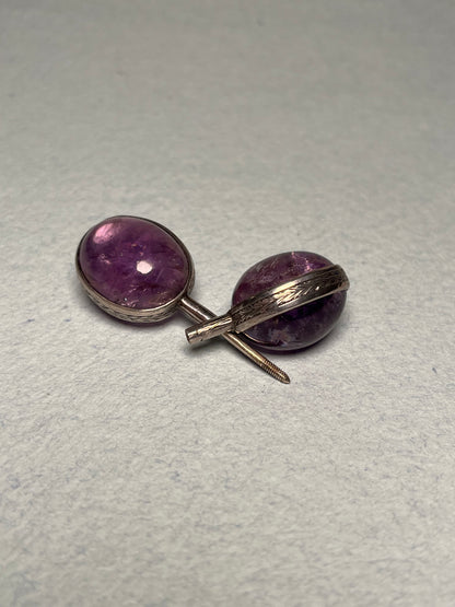 Antique Amethyst Cloak Jabot Pin in Sterling