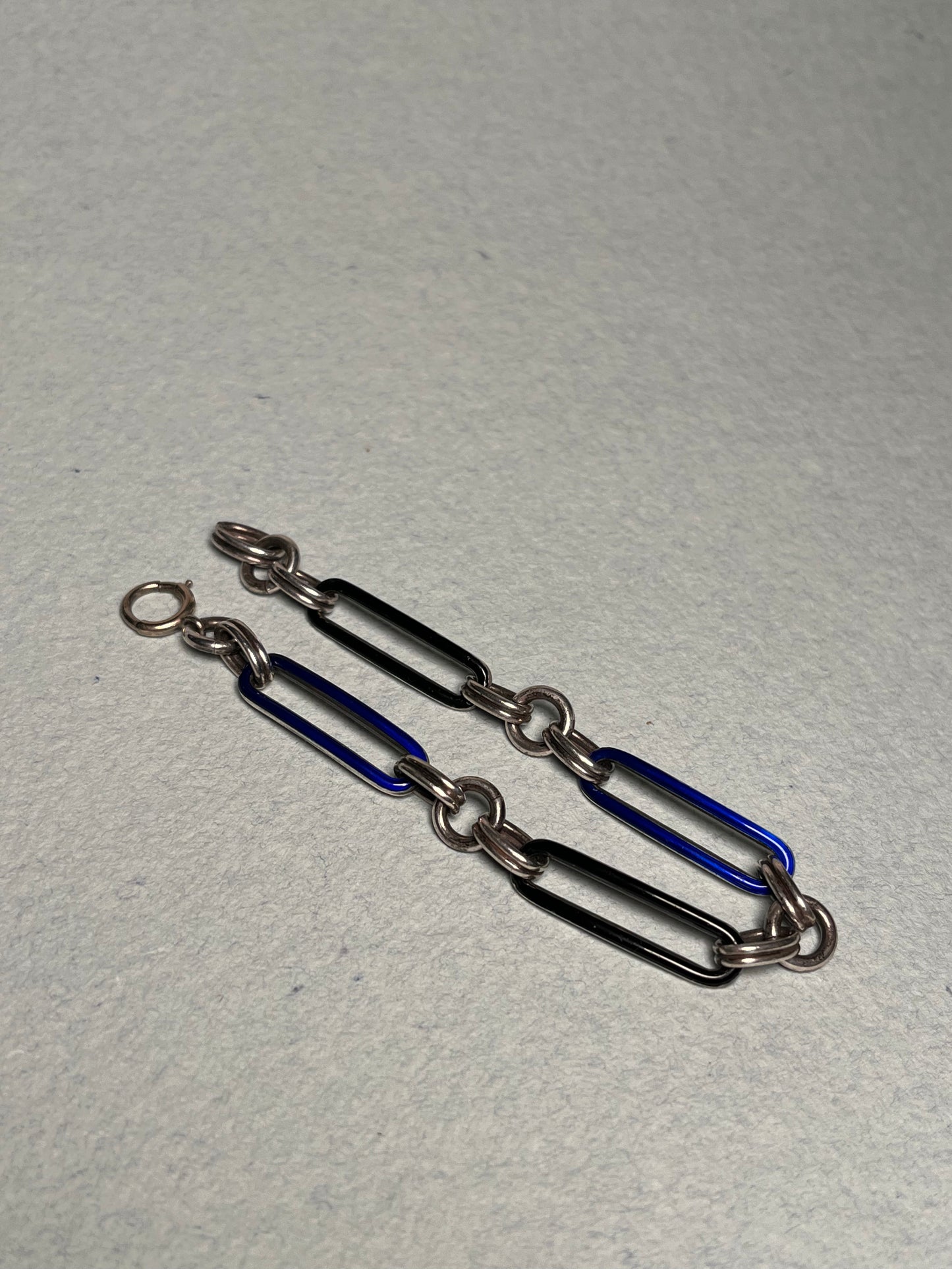 Antique Sterling Bracelet with Black and Cobalt Enamel