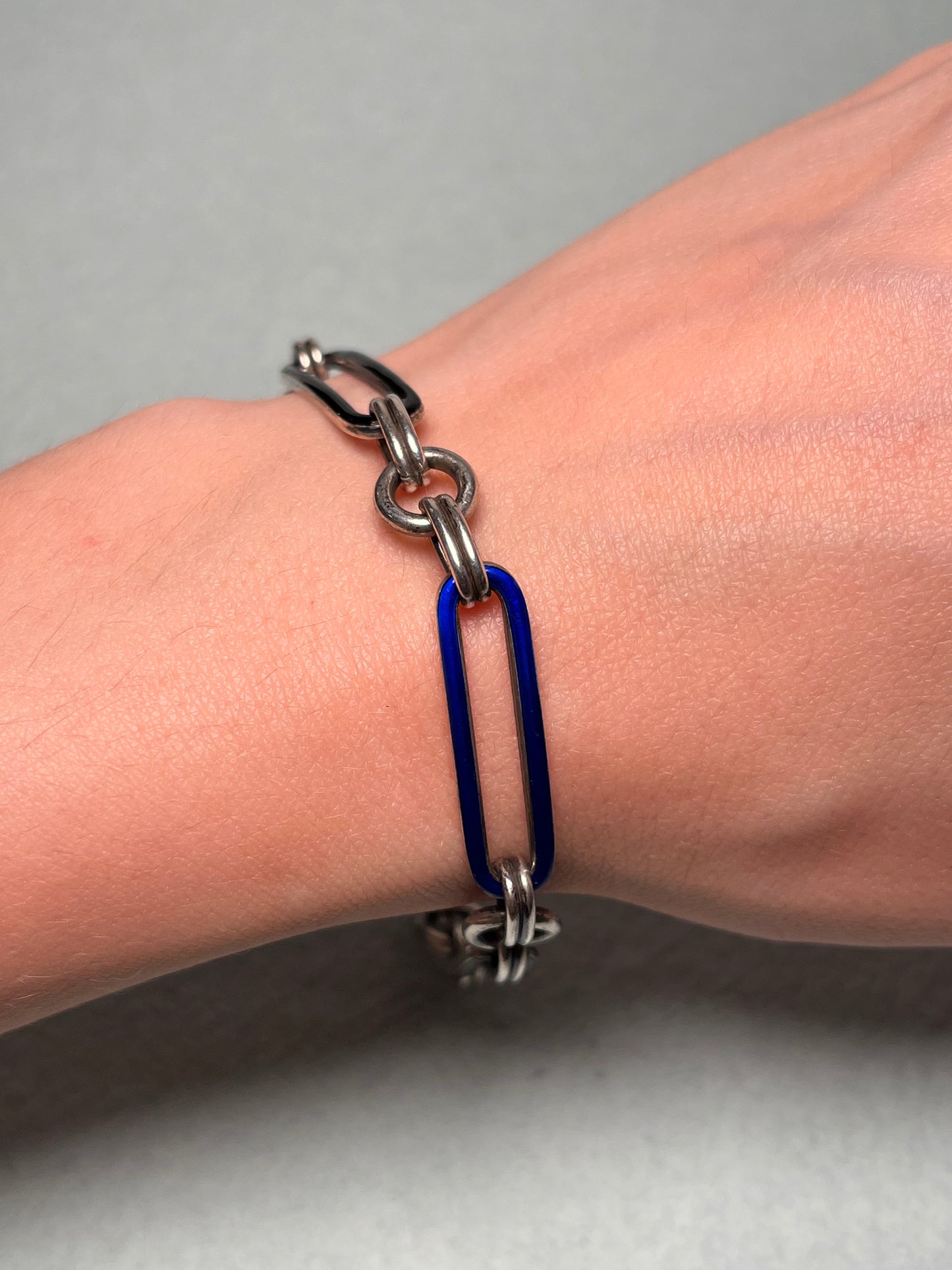 Antique Sterling Bracelet with Black and Cobalt Enamel