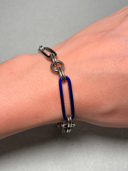 Antique Sterling Bracelet with Black and Cobalt Enamel