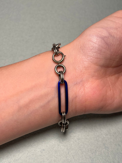 Antique Sterling Bracelet with Black and Cobalt Enamel