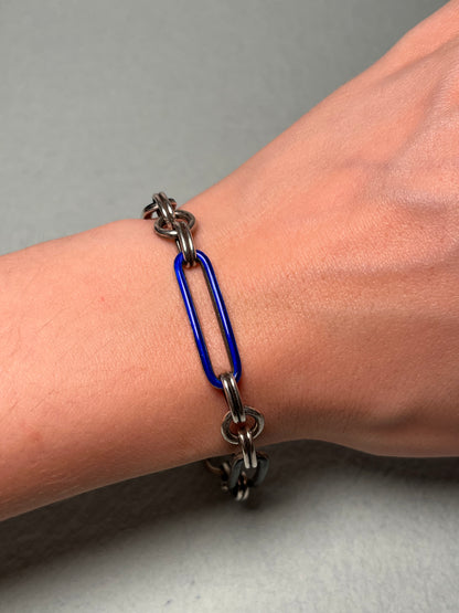 Antique Sterling Bracelet with Black and Cobalt Enamel