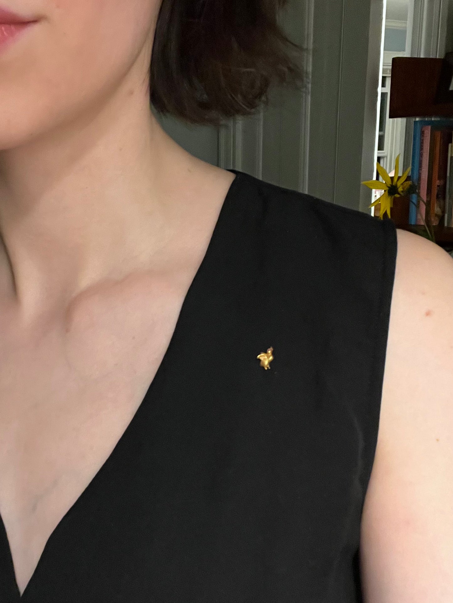 Antique 14K Gold Duckling Stick Pin with Ruby Eye and Bloomed Finish