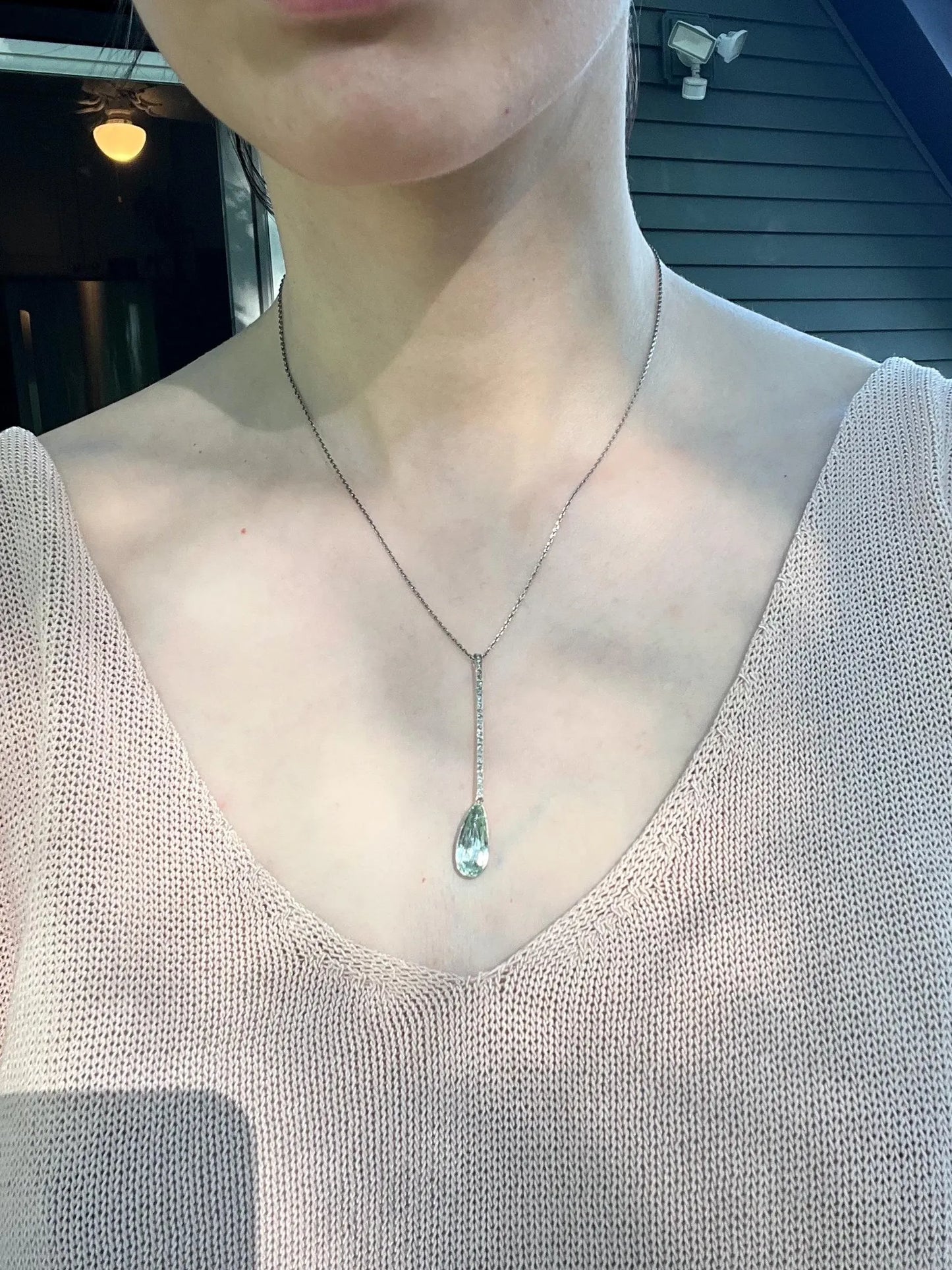 Rose Cut Diamond and Antique 4 Carat Aquamarine Drop Pendant in Platinum, 18K and 14K