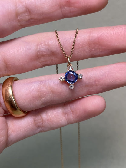 Antique Sapphire and Old Mine Cut Diamond Quatrefoil/Cruciform Charm