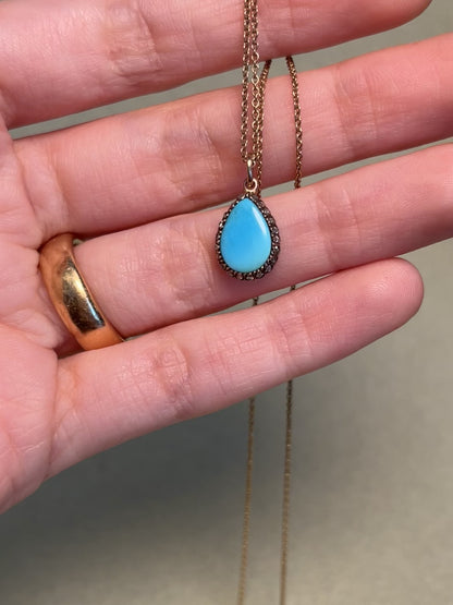 Victorian Turquoise and Rose Cut Diamond Teardrop Charm
