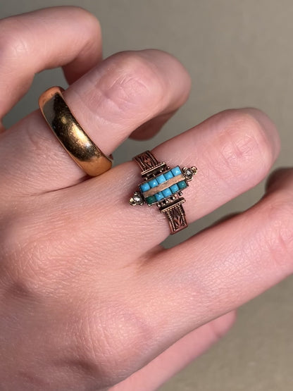 Victorian Turquoise and Rose Cut Diamond Ring in 10K Rosey Gold