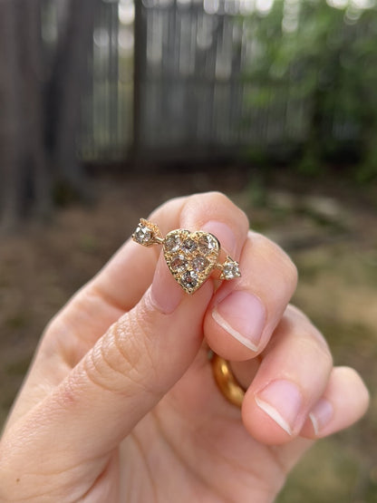 Antique Heart and Arrow Pin in 14K Gold with Old Mine Cut Diamonds