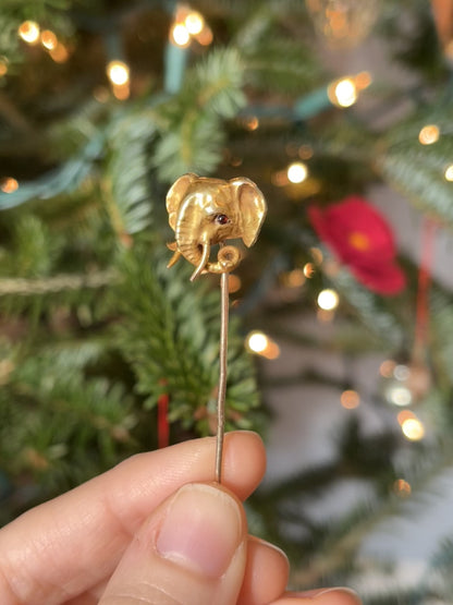Antique Elephant Stick Pin with Garnet Eye