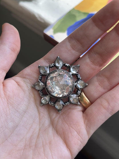 18th Century Silver and Rose Cut Rock Crystal Brooch