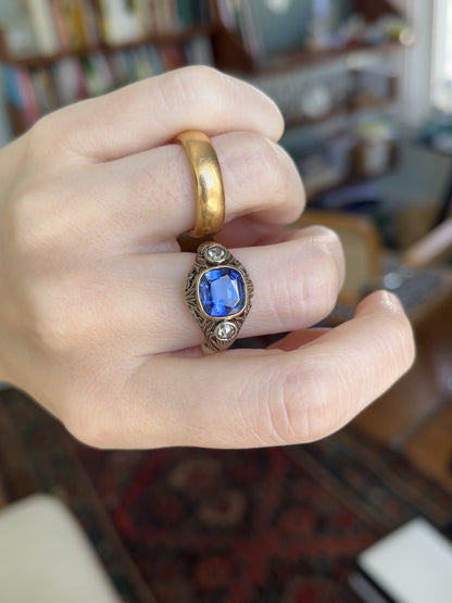 Antique Lab Sapphire and Rose-Cut Diamond Ring
