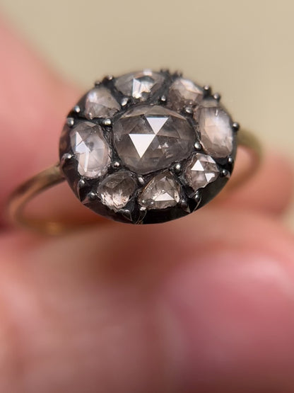 Edwardian Rose Cut Diamond and Sapphire Target Ring