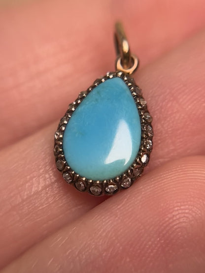 Victorian Turquoise and Rose Cut Diamond Teardrop Charm