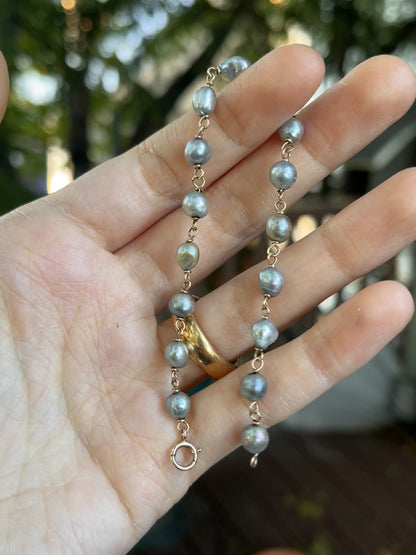 Antique 10K Silver-Blue Cultured Pearl Chain Bracelet
