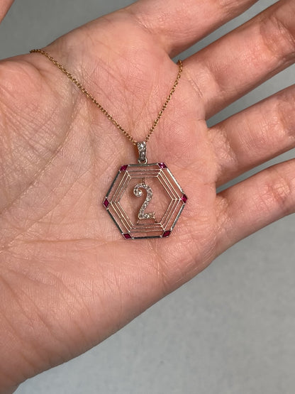 Antique French Platinum "Two" Pendant with Rose Cut Diamonds