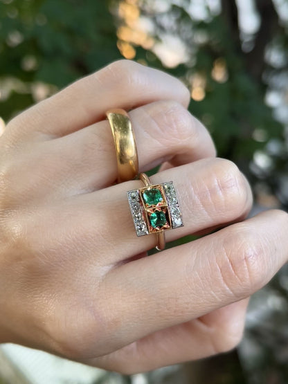 Platinum and 14K Diamond and Emerald Ring