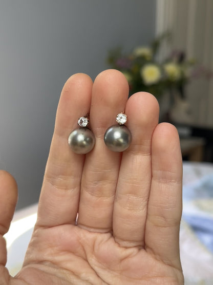 Pristine 19th C French Paste and Blown Glass Pearl Earrings