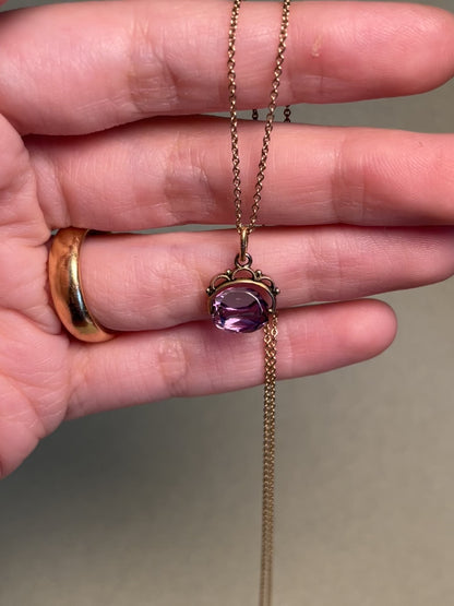 Victorian 10K and 14K Miniature Amethyst Fob Charm