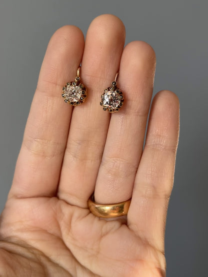Antique Old Mine Cut Diamond Dormeuse Earrings with Rose-Cut Accents
