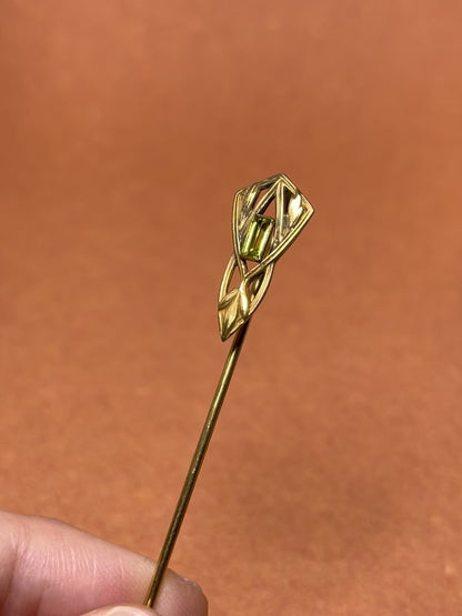 Art Nouveau Gold Filled Stickpin with Green Paste
