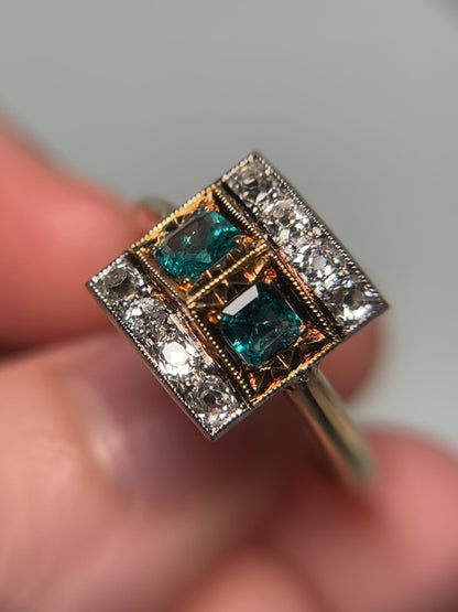 Platinum and 14K Diamond and Emerald Ring