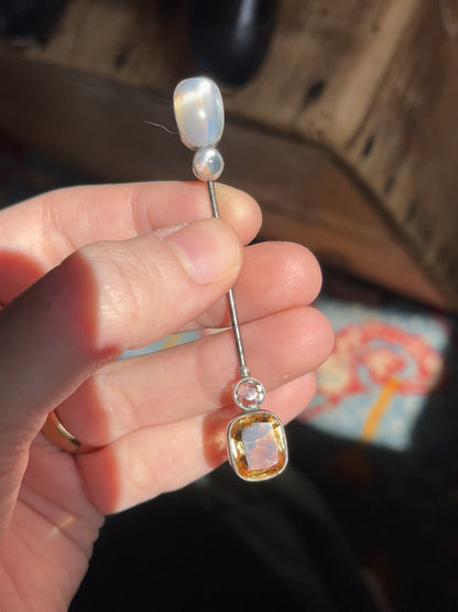 Antique Moonstone, Citrine and Aquamarine Jabot Pin