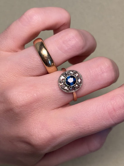 Edwardian Rose Cut Diamond and Sapphire Target Ring