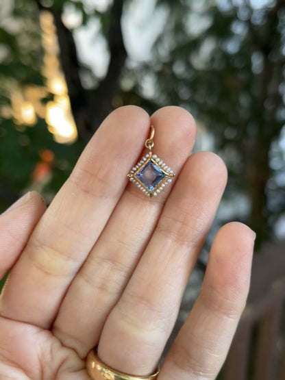 Antique 10K Gold, Synthetic Sapphire and Natural Seed Pearl Charm
