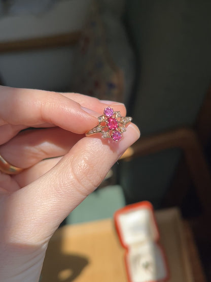 French Antique 18K Ruby and Diamond Ring