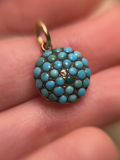 Victorian Turquoise Pavé and Rose Cut Diamond Pendant