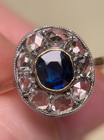 Edwardian Rose Cut Diamond and Sapphire Target Ring
